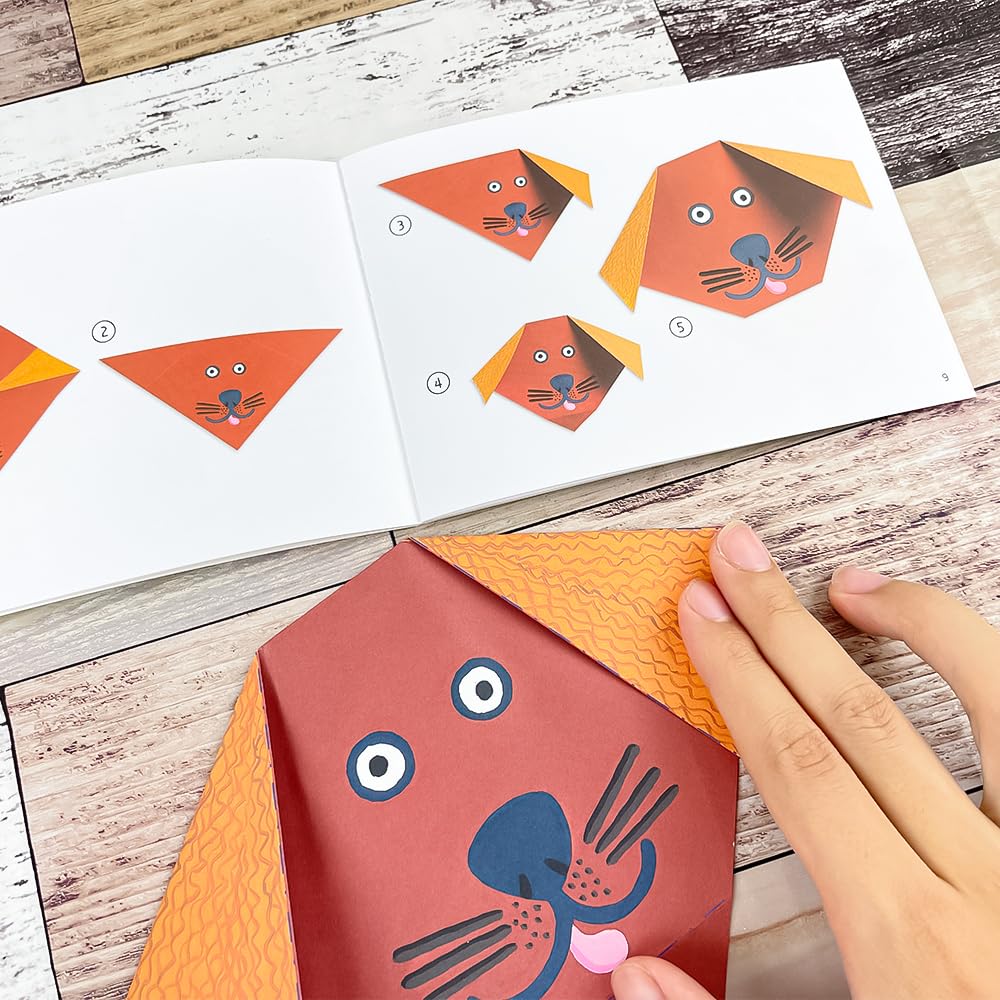 DJECO Origami Dieren met Instructies en Stickers, Ontwikkeling van Vingerbehendigheid, Montessori, Leeftijden 4, 5, 6, 7, Jongens en Meisjes, Kleuterschool en