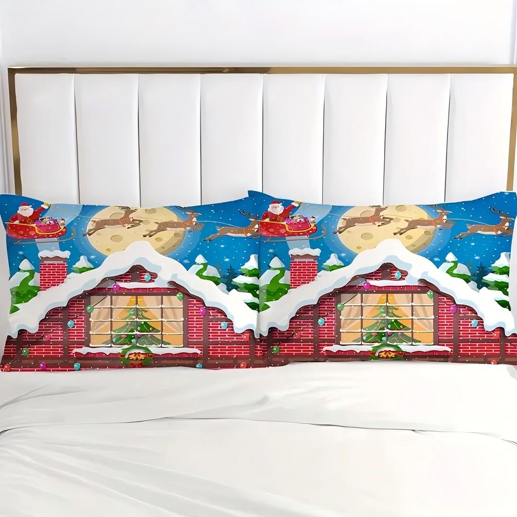 Snow Night Santa Claus Reindeer 3D Print Bedding Set Christmas Theme Duvet Cover Soft Comfortable Home Polyester Quilt Cover Set