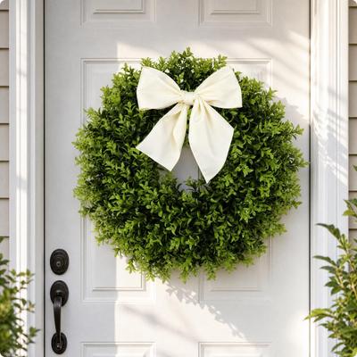Coroa de Buxo Artificial Realista Decorativa Zero Manutenção para Porta da Frente,