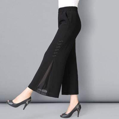 Summer Chiffon Wide Leg Pants For Women Loose Straight Cropped Casual Trousers