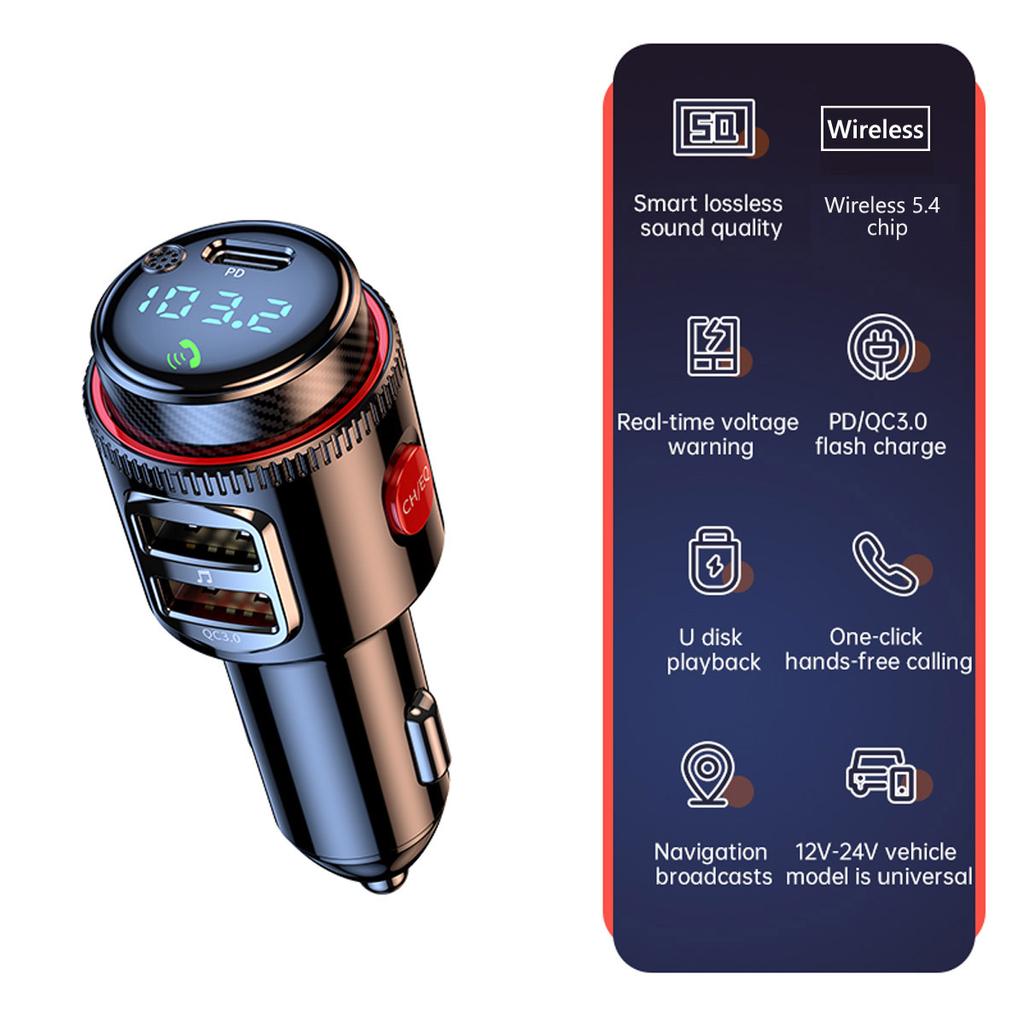 Car FM Transmitter Handsfree Calling Car Kit Car MP3 Player Type C PD 30W USB  QC3.0 Fast Charging Dual USB Car Charger