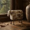 Distressed Wood Animal Sculpture Vintage Longhorn Bull/Sheep Sculpture, Rustic Farmhouse Figurine, Western Style Unique for Mantelpiece Decorative