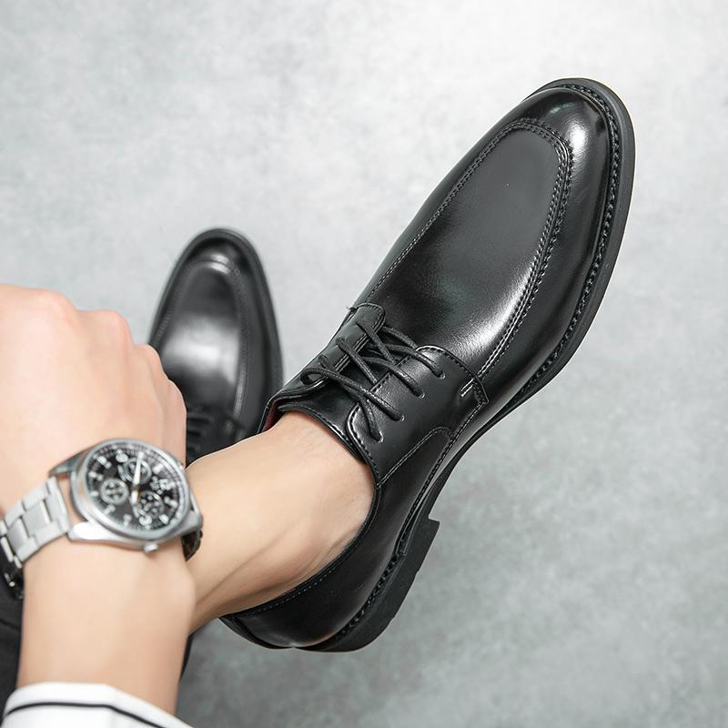 

Кожаная обувь большого размера мужская осенняя деловая повседневная шнуровка кожаная обувь британская черная с острым носком молодежная формальная обувь 48 чёрный