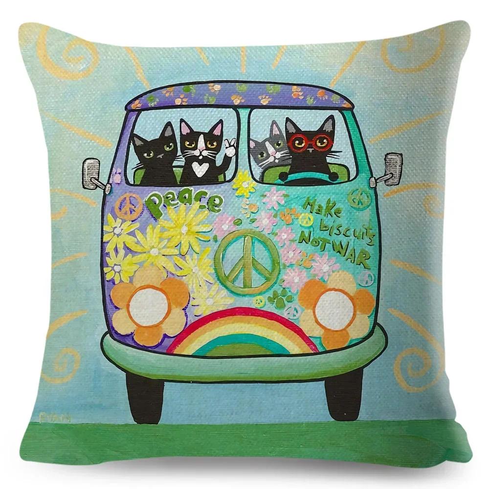Cartoon Driving Car Cat Cushion Cover Decor Cute Pet Animal Pillowcase Polyester Pillow Case for Sofa Home Children Room