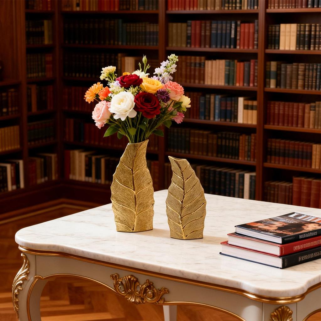 Goldene Blattvase Europäischer Stil Heimdekoration Keramikvase Wohnzimmer Eingangsbereich Handwerk Dekoratives Ornament Blumenhalter