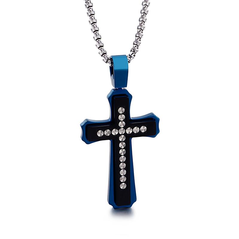Kalen 4 Colors Cubic Zirconic Cruz Pendant Necklace Men's Street Cross Stainless Steel Jewelry Rock Cool Boy Accessories Gift