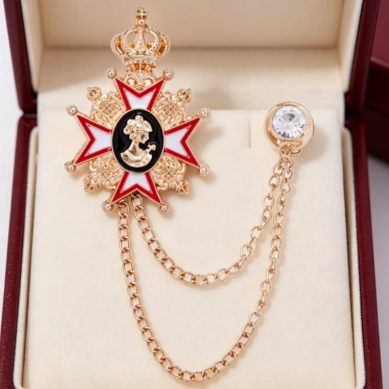 Gold Crown Metal Breast Pins with Dotted Paint and Tassels for Elegant Medal Accessory