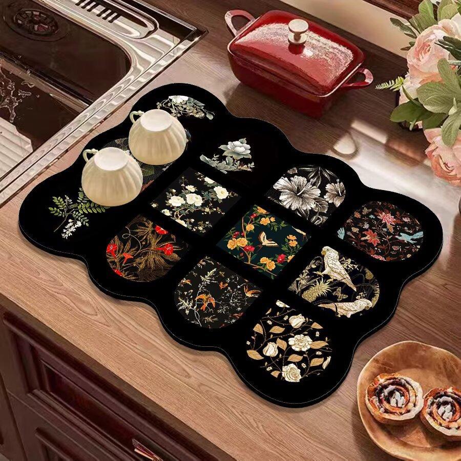 Vintage Kitchen Countertop Draining Mat Tableware Mat Non-Slip Mat Microwave Oven Top Mat Placemat Heat Insulation Mat