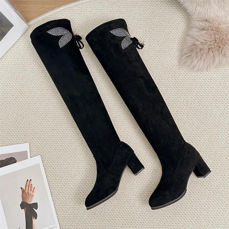 Fashion Winter Rear Lacing Over-the-Knee Boots Ladies Shoes 2024 High Quality Slip-on Women's Boots Fashion Crystal Modern Boots Women