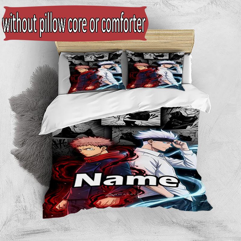 Set copripiumino 3 pezzi (1*Copripiumino + 2*Federe, Senza Nucleo), Set Biancheria da Letto Personalizzato con Nome e Motivo Jujutsu Kaisen, Regalo Decorazione Camera da Letto