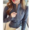 Women's Autumn and Winter Padded Warm Zipper Long Sleeve Slim Medium Neck Top