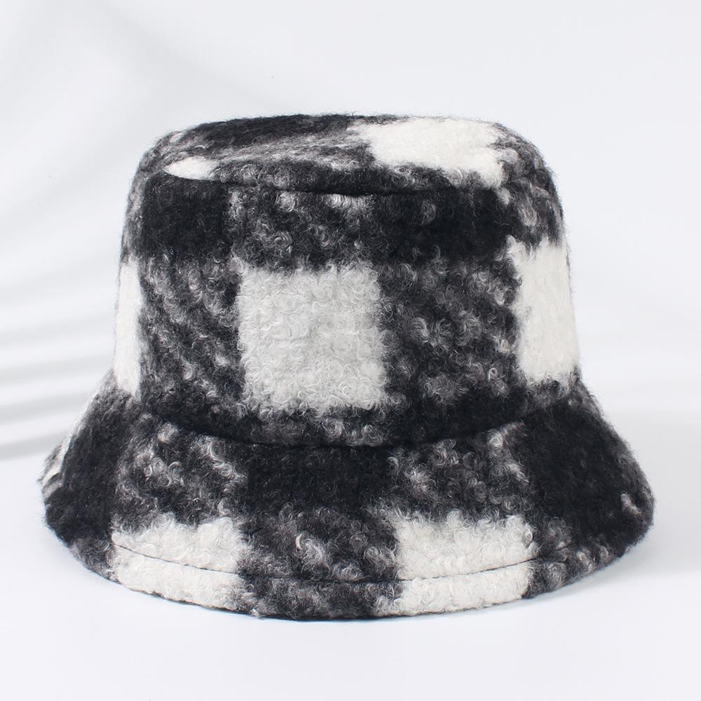 

Hat Style Versatile Sweet Chessboard Pattern Womens Warm Hatscaps Fisherman Black