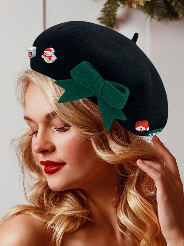 Christmas Hat Fashion Warm Hat Women's Cute Christmas Beret Hat Decorative Wool Artist Beanies Hats Painter Hat for Adults