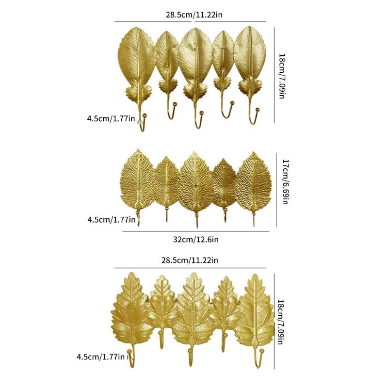 Elegant Gold Leaf Iron Wall Hook For Entryway Bedroom Storage Key Coat Hanger Practical Home Organization Tool