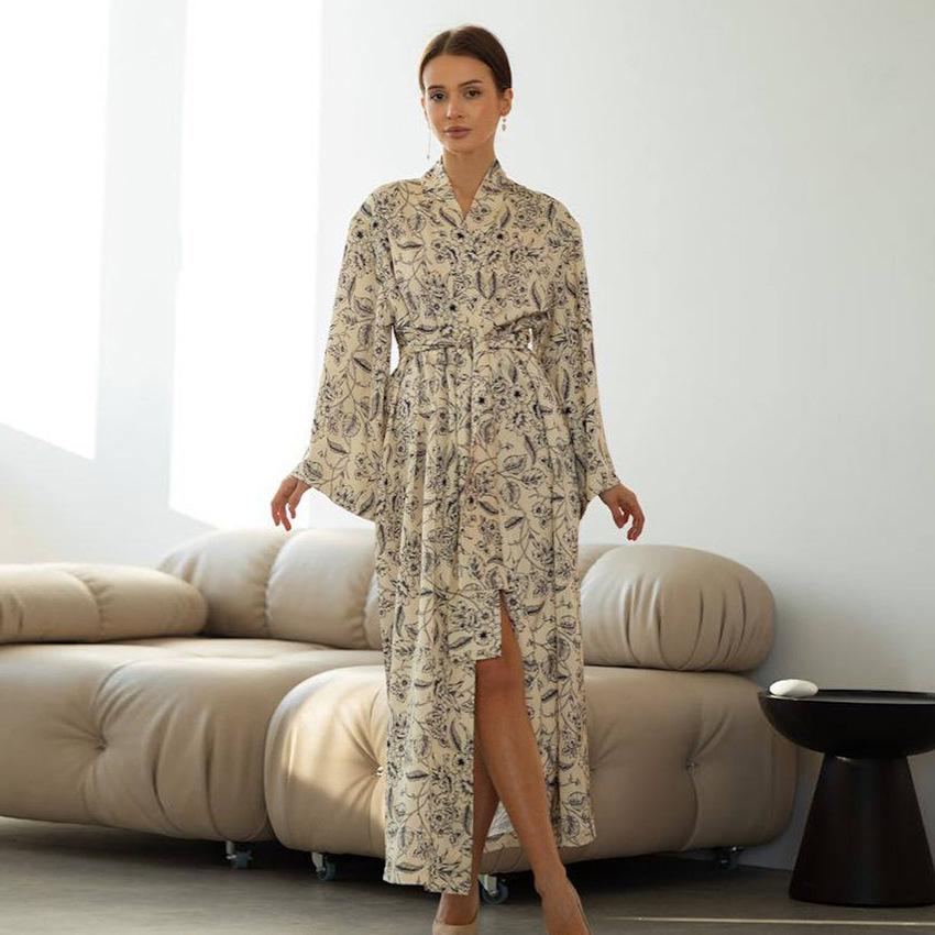 Autumn Winter Women's Loose Fashion Pajamas Printed Bathrobes Long Sleeved Home Clothes