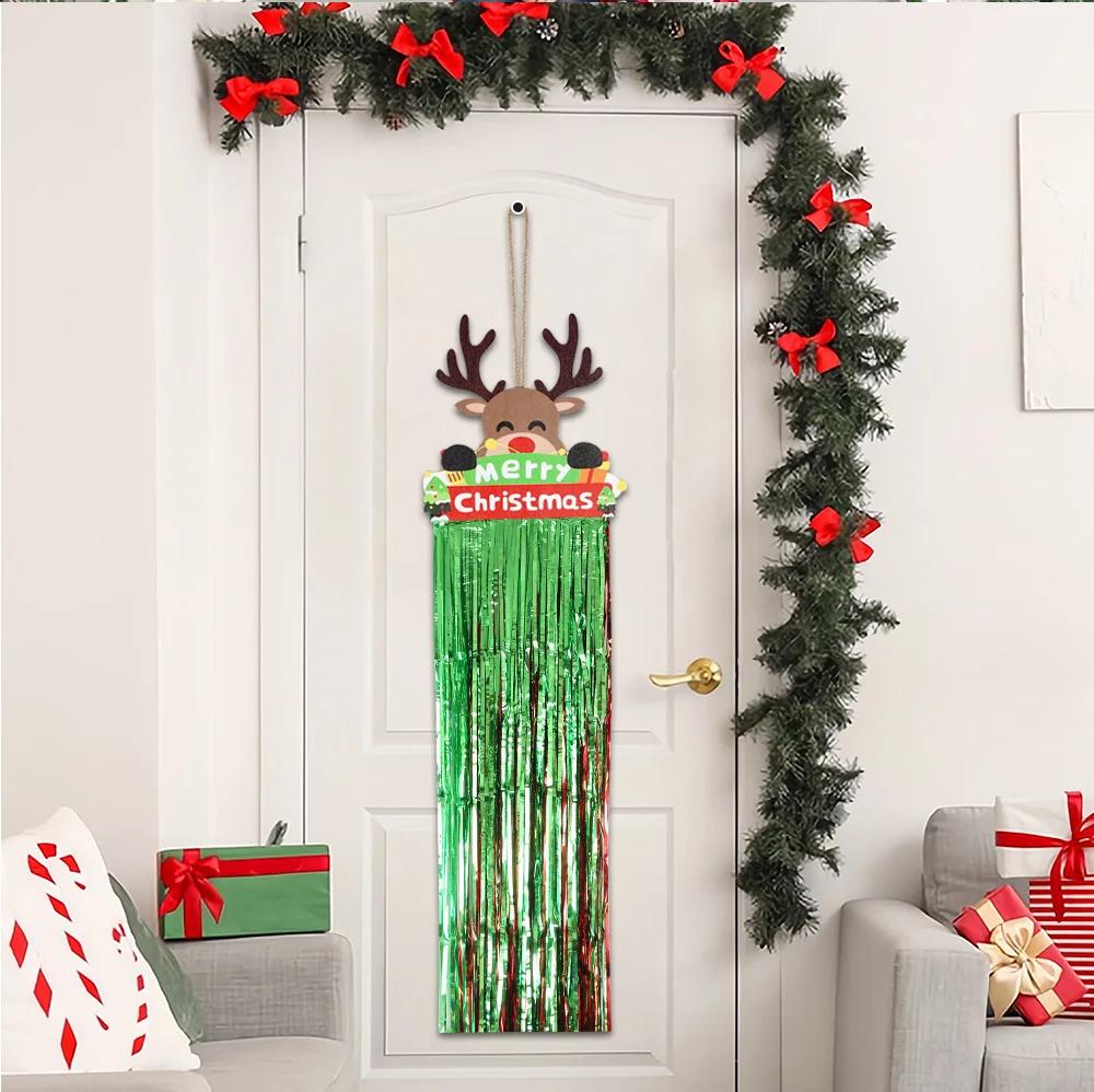 Merry Christmas Wooden Sign Christmas Decoration Wooden Welcome Door Sign Elk Old Man Tassel Hanging Sign Christmas Decorations