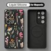 White Flowers Print Case For Samsung Galaxy S26 S25 Ultra S24 Plus S23 S22 Ultra Magnetic For Magsafe Liquid Silicone Cover