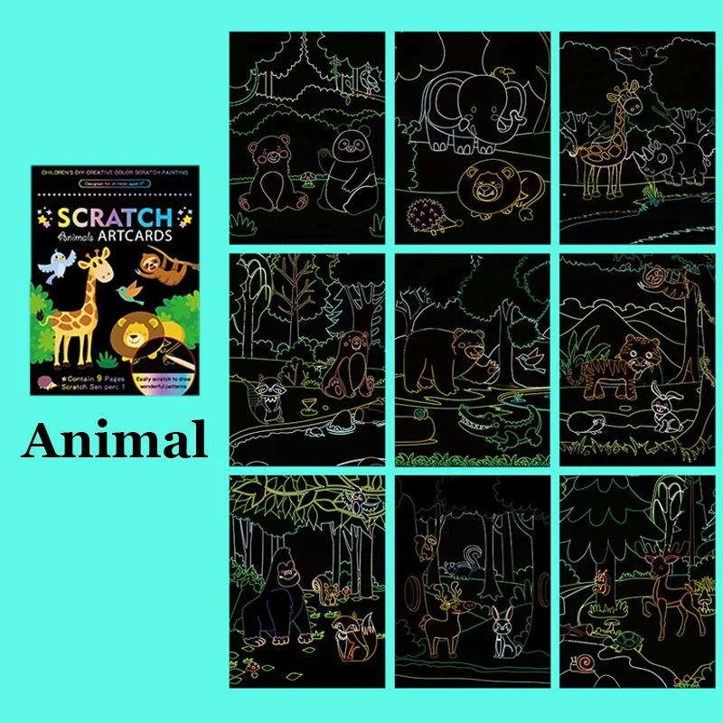 Rainbow Color Scratch Painting Paper Cartoon Magic Drawing Board Education Art Supplies School Painting Teaching Tools TMZ