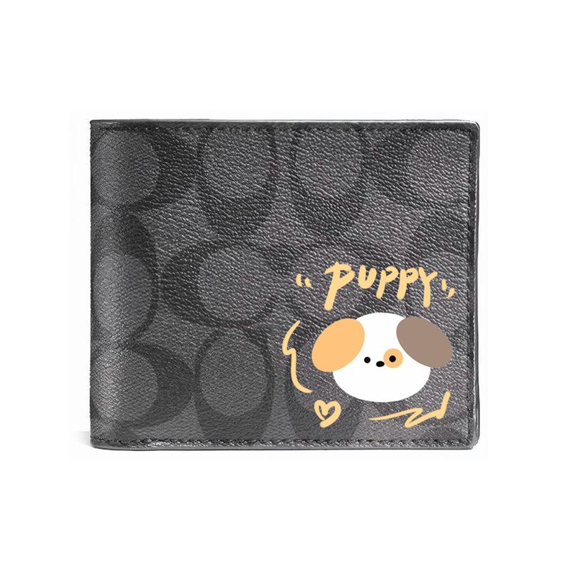 

COACH wallet [Customized bag] 3 IN 1 Hand-painted personalized graffiti Embossed printed short folding belt with detachable card holder black (puppy) чорний