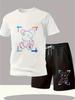 Summer Casual Little Bear Print Two-Piece Set: Trendy Short Sleeve + Shorts, Cool Street Style.