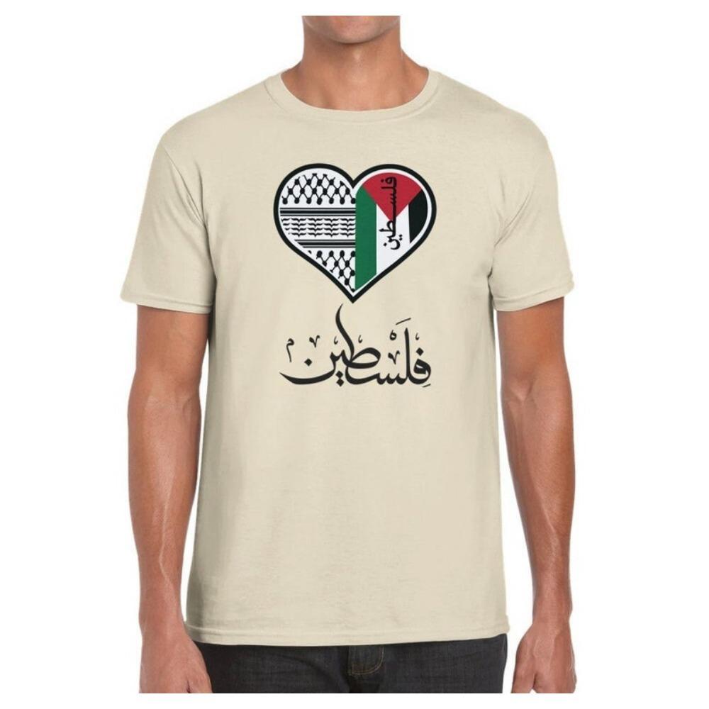 Palestijns Hart T-shirt Arabische Palestina Kalligrafie Tee Vlagkleuren Keffiyeh Elementen Gaza Streetwear Nieuw Casual Simpel