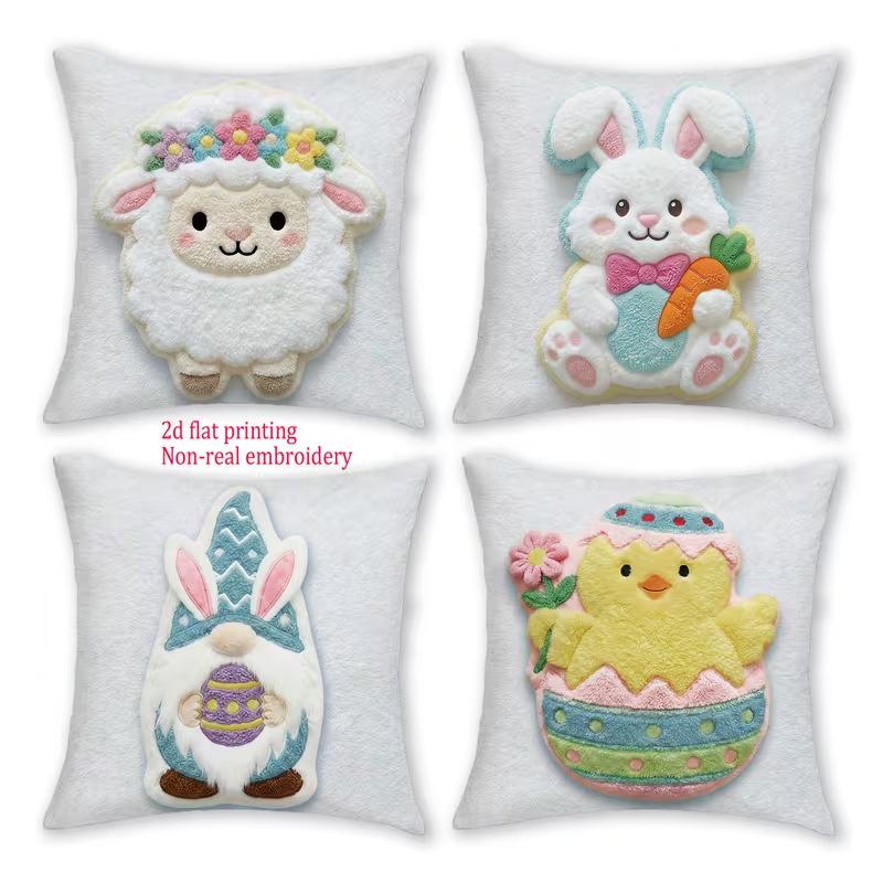 1 Stück Osterhase Kissenbezug Frühling Blumen Kissenbezug Hase Küken und Ei Druck Festival Sofa Kissenbezug Heimdekoration