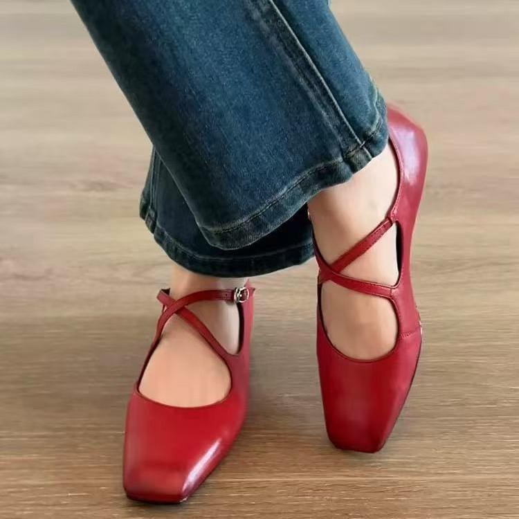 Sheepskin Version~ Flat French Evening with Skirt Single Shoes Women's Shoes Retro Square Head Mary Jane Shoes Commuter Grandma Shoes