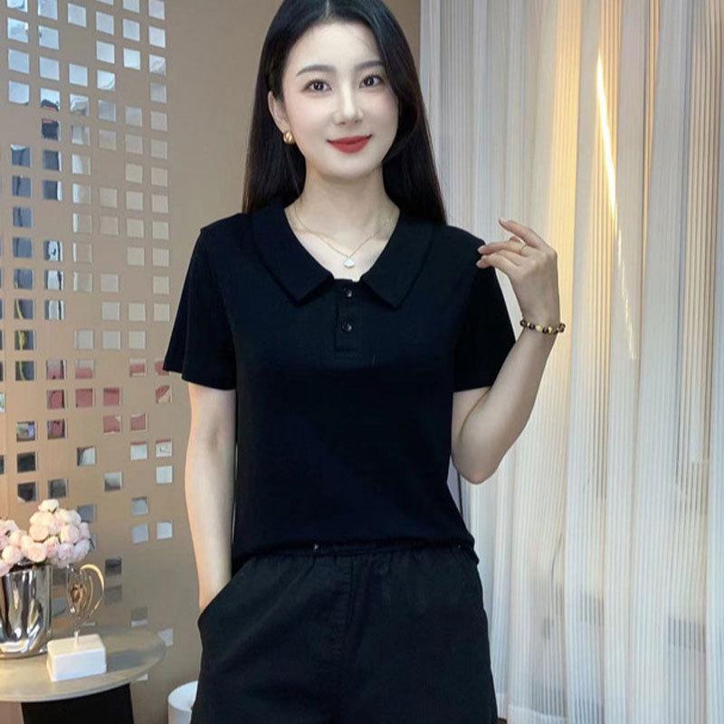 2024 Summer Slimming Peter Pan Collar Short Sleeve Top for Women