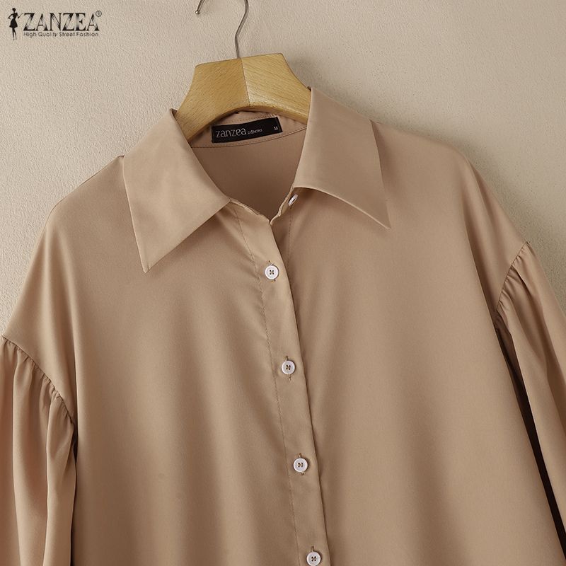 ZANZEA Lässige Bluse mit Umlegekragen und einfarbigen Langarmshirts für Damen