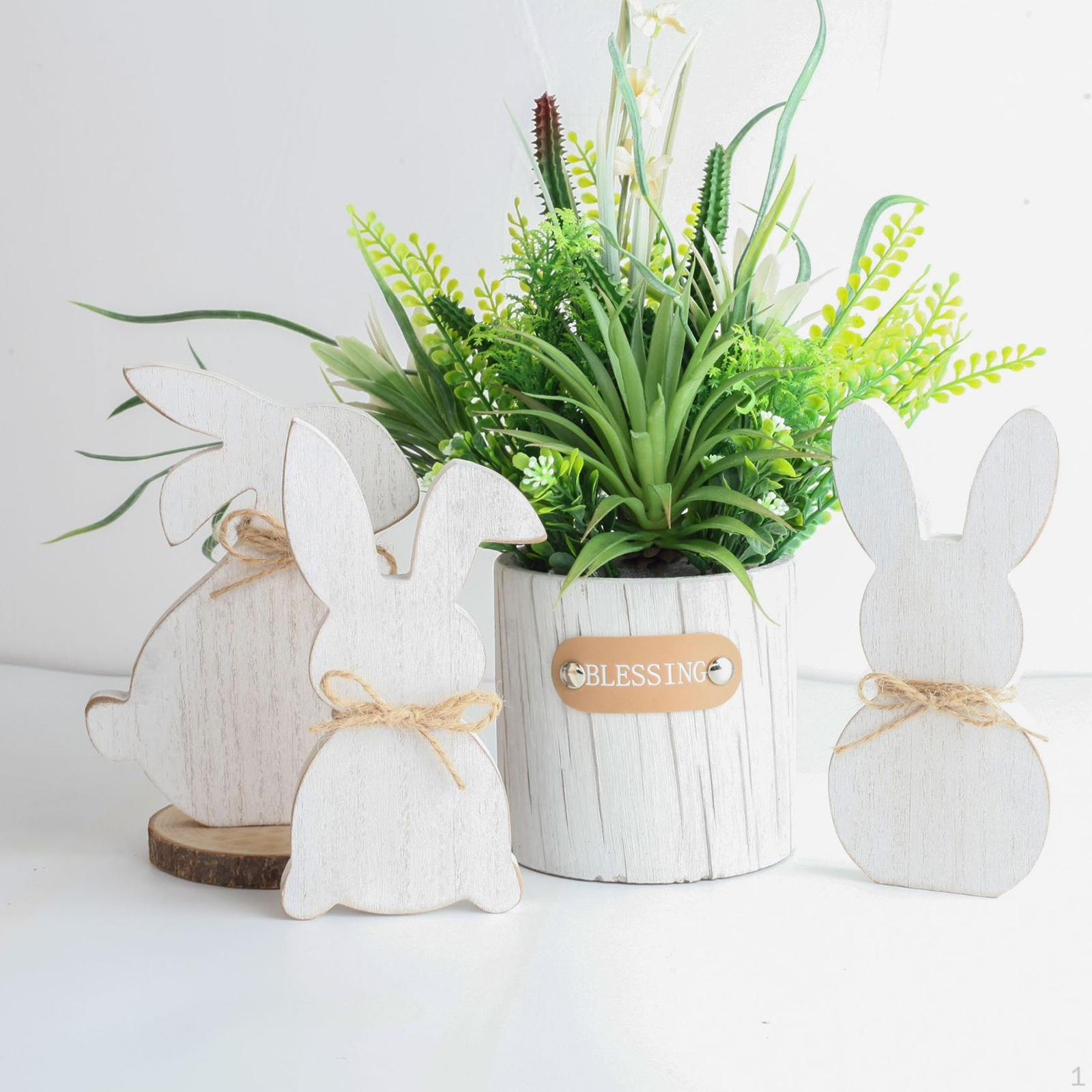 

3x Easter Bunny Ornament Holiday Home Decor Decoration Rustic Wooden Crafts for Kitchen