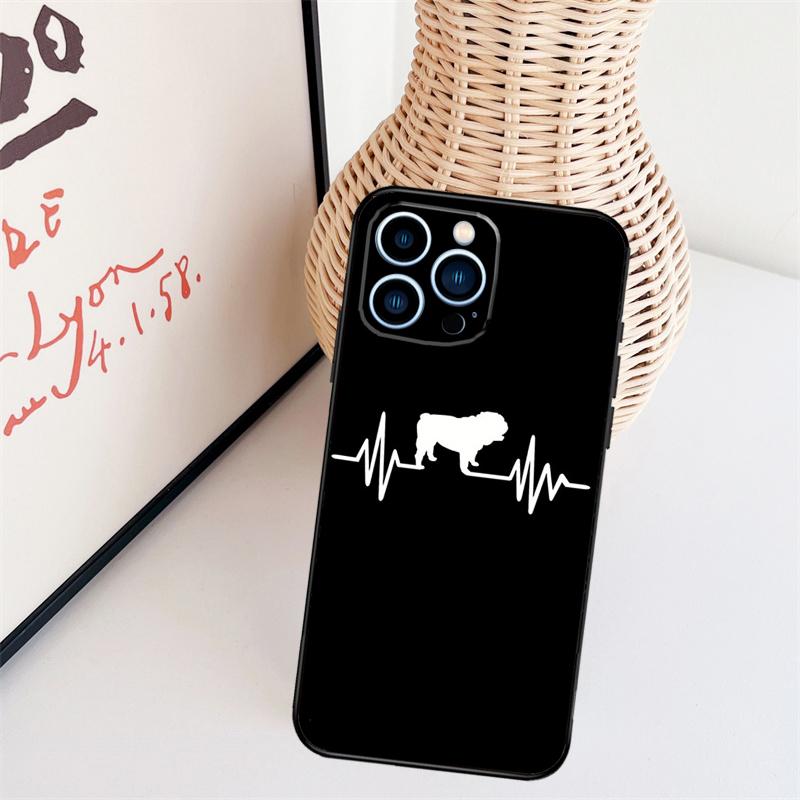 English Bulldog Heartbeat Phone Case For iPhone 16 Pro Max 15 14 13 11 12 17 Pro Max mini 15 16 Plus 16e 17 Air Cover