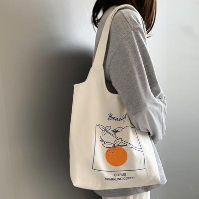 Borsa in tela da donna spalla femminile nuova frutta arancione letterario Studenti universitari giapponesi semplice borsa in tela stampata portatile