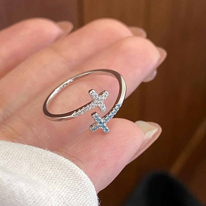 925 Sterling Silver Rings For Women Geometric Fine Jewelry Finger Adjustable Simple Blue Stone Leaf Ring For Party Birthday Gift