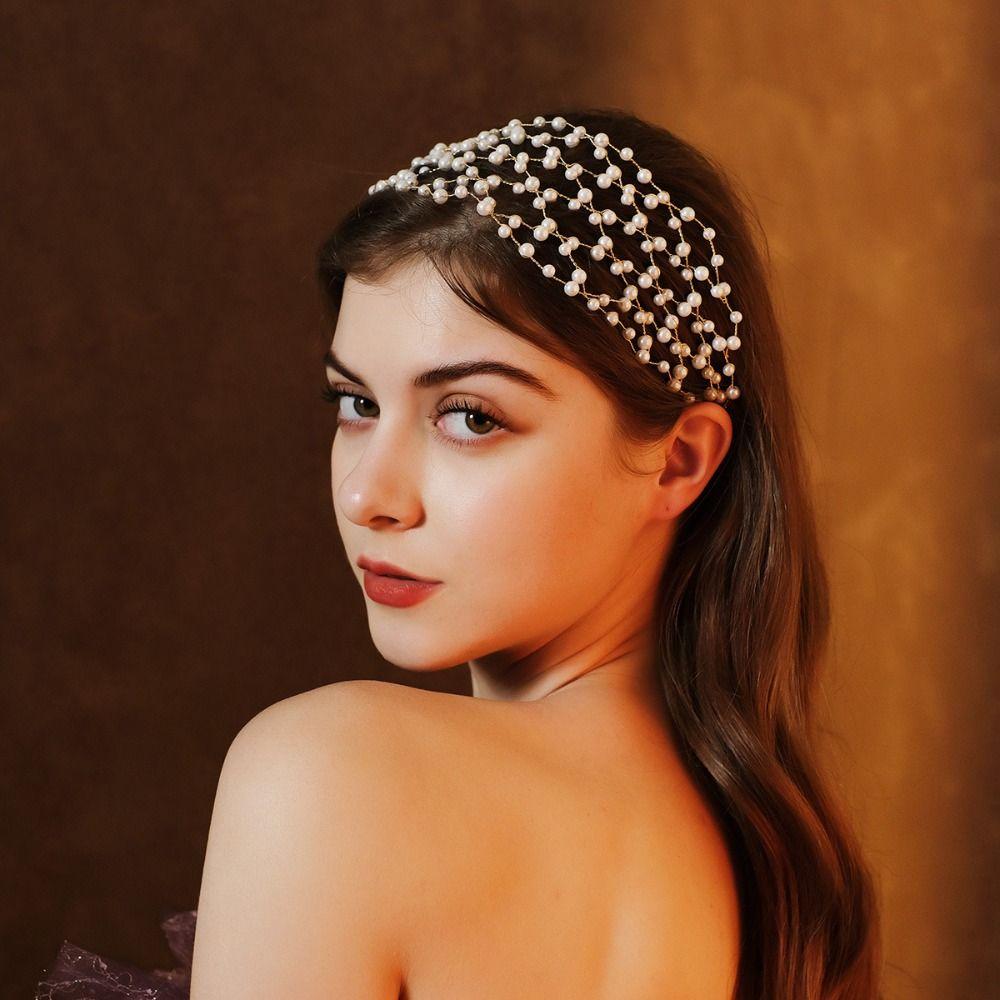 

Bar Mitzvah Crown Pearl Princess Hair Band Rhinestone Bride Tiaras Hair Jewelry Pearl