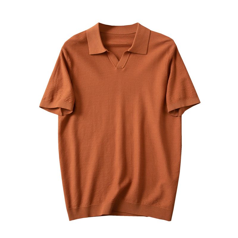 A Small Amount of Unfilled Italian Single Mulberry Silk Lyocell Cotton Men's Knitted Short sleeve Polo Shirt Lapel T-shirt Summer
