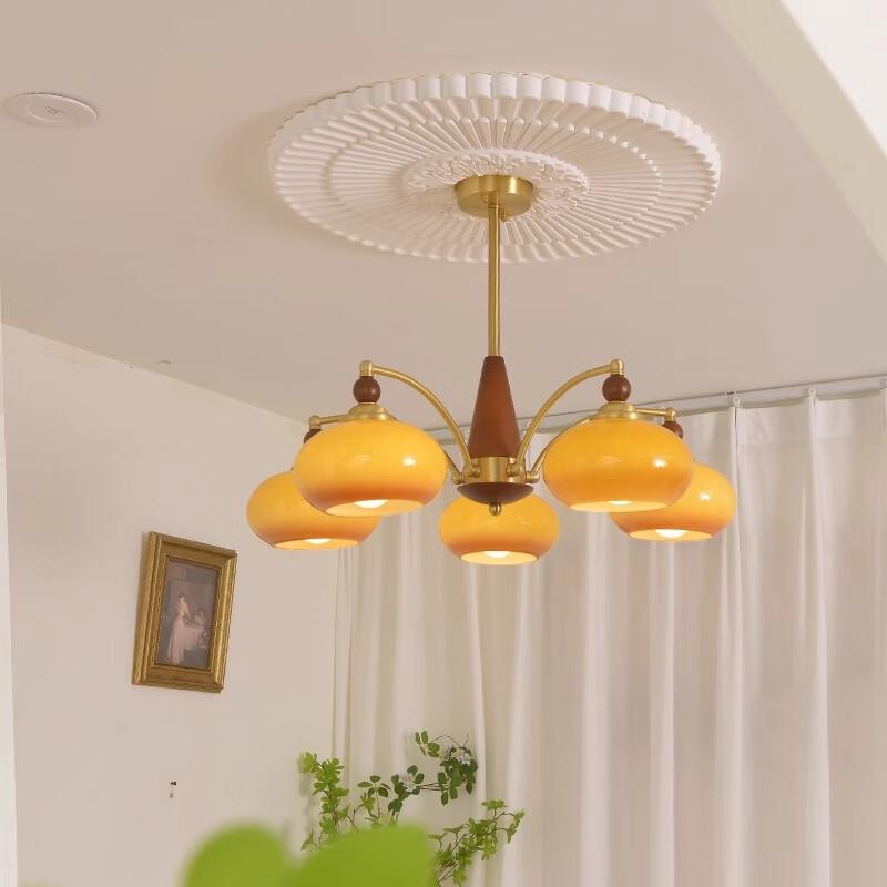 Vintage Persimmon Cream White Glass 8-Light Pendant Lamp