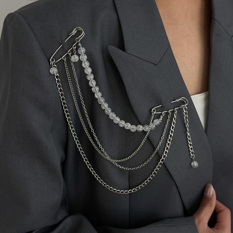 Creative Multi-Layer Bead Chain Brooch With Clear Crystal Beads Multi Chains Multi Functional Fashion Clothing Pin Jewelry