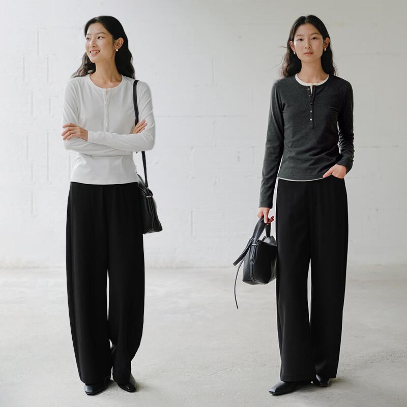 WHIteALLUSION Women s Henley Long Sleeve Knit Top S