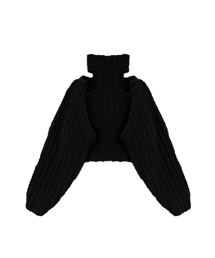 Teulimingbeodeu Shoulder Cutouts Knit Set-Up Bolero&Sleeveless [ Black ]