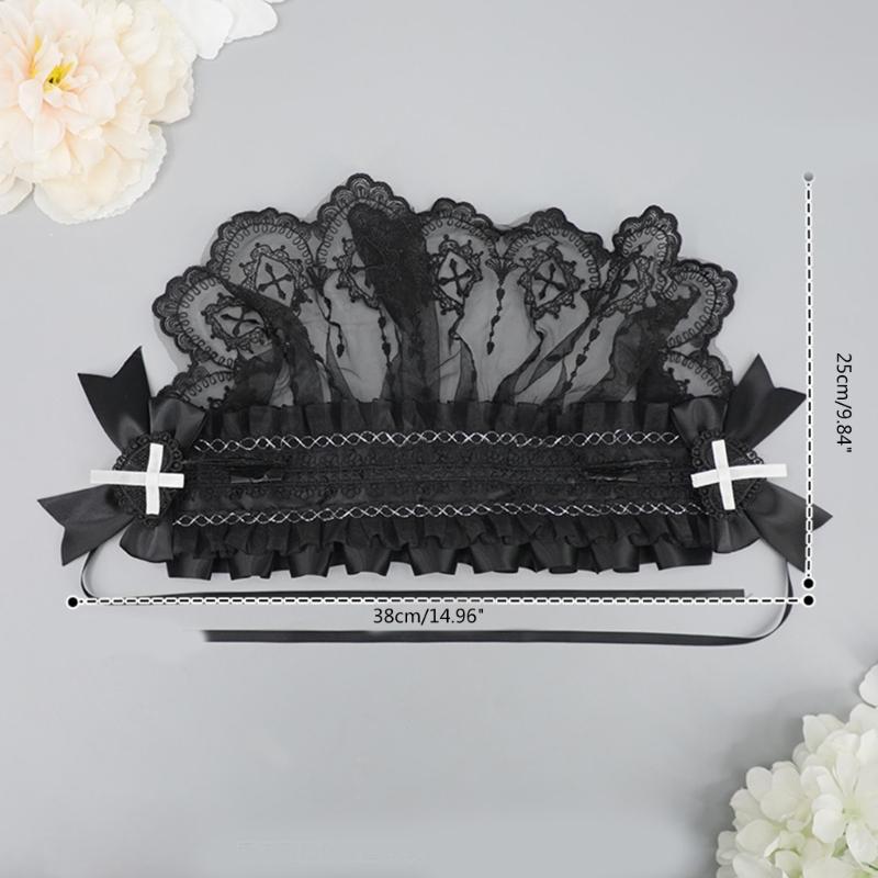 Girl Bowknot Headbands with Pleated Lace Halloween Photography Hair Hoop