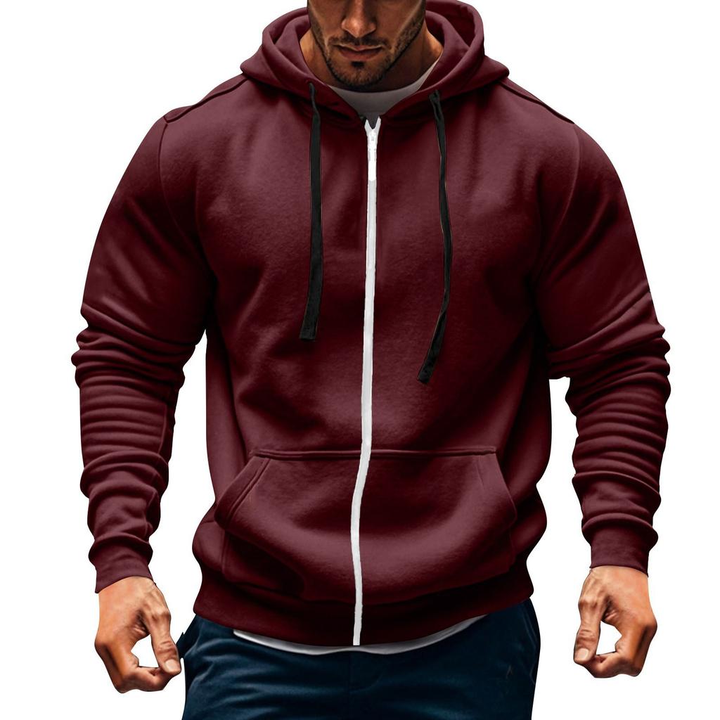 Men Zip Up Hoodie Sweatshirt with Drawstring Hood Full Front Zipper Casual Long Sleeve Jacket with Pockets for Everyday Wear
