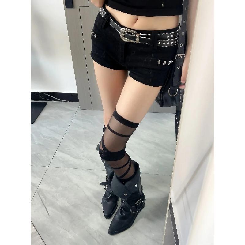 Punk Sle Rivet Pointed Toe Knight Boots Women's Over-Knee Fashion Boots Spring Summer New Vintage Design Small Size
