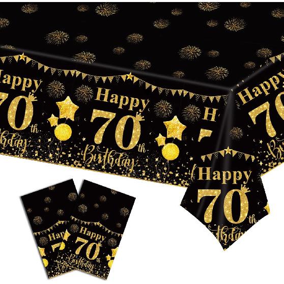50th Black Gold Birthday Tablecloths Plastic Disposable 2 Pack Table Cloth Happy Party Birthdays Decorations Rectangular Table Cover 54"x108"