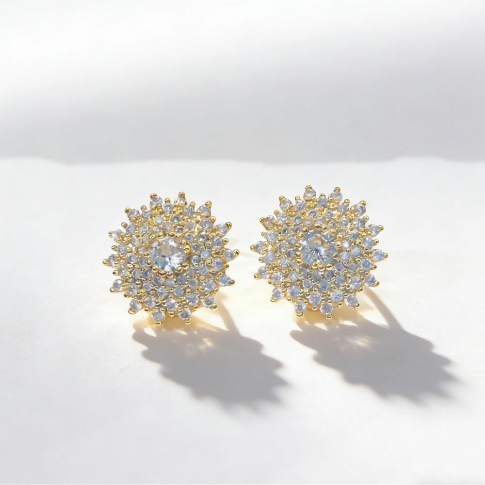 Cute Female White Zircon Stone Sunflower Stud Earrings Trendy Fashion Gold Silver Color Wedding Jewelry For Women