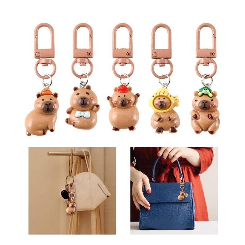 Fashionable Elegant Color Capybaras Keychain Charm Lovely Dress Up Sturdy Resin Pendant for Bags and Keys Decoration