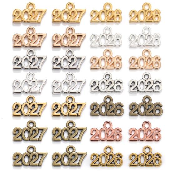 Yousheng 50Pcs 2026 Alloy Charm Vintage Number Decoration Charm Accessories DIY Keychain Jewelry Earring Bracelet Necklace Pendant