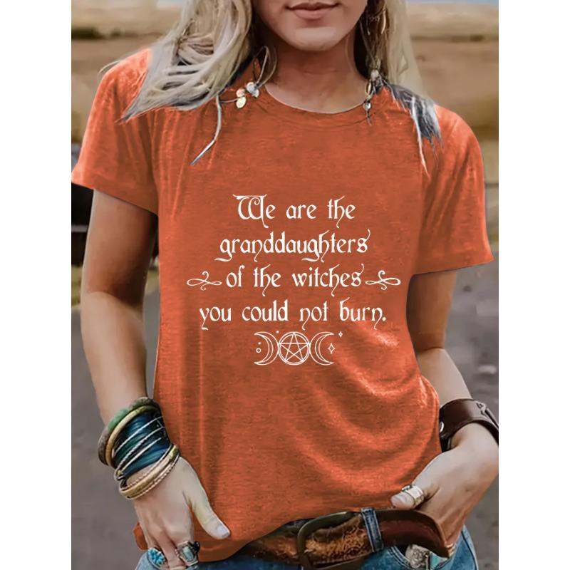 Women's Halloween Slogan Pattern Round Neck Short Sleeved Casual Fashion T-Shirts Women’s