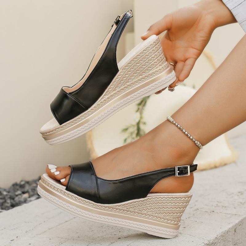 2026 Summer Women's Platform Wedge Sandals Peep Toe Buckle Strap Roman Plus Size Casual Shoes