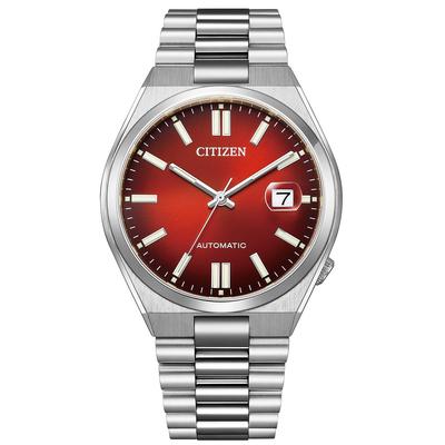 Mechanische Uhr mit Datum CITIZEN COLLECTION TSUYOSA 40mm Metall Automatisch Roter Sekundenzeiger Silbernes Herren-Zifferblatt, NJ0150-56W, Burgunderrot, Armband,