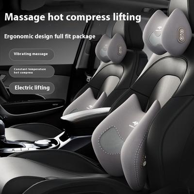 Ensemble Coussin d'Appui-Tête et Coussin Lombaire Airbag à Compresse Chaude pour Conduite Automobile Coussin à Mémoire de Forme Coussin de Dossier de Siège Outils Coussin de Massage Lombaire pour Conducteur